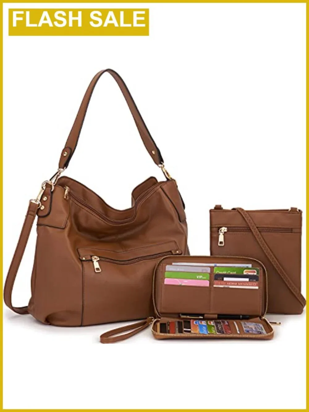 Large Hobo Handbags Purse and Wallet Set Crossbody Shoulder Bag Faux Leather